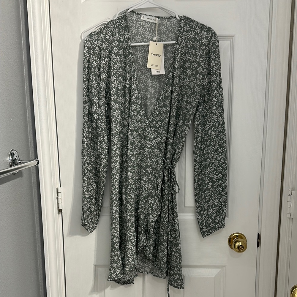 Mango Long Sleeve Dress - Green and White Floral